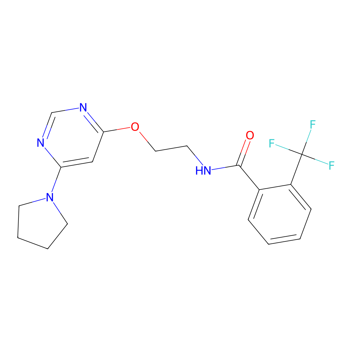 N-(2-{[6-(pyrrolidin-1-yl)pyrimidin-4-yl]oxy}ethyl)-2-(trifluoromethyl)benzamide molecular structure, CAS 1203164-40-2