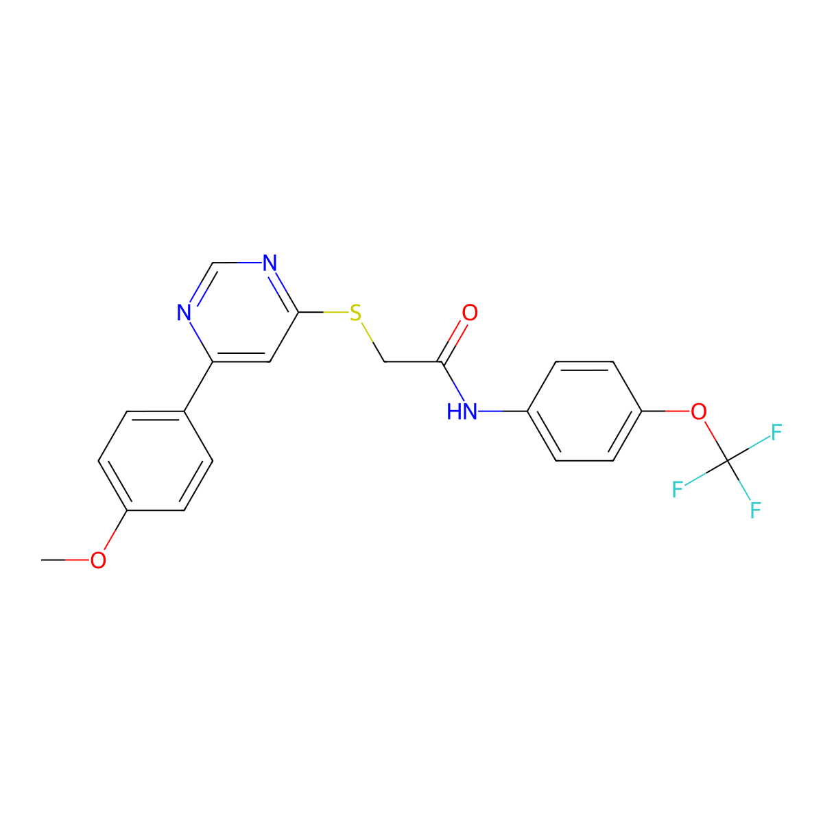2-((6-(4-methoxyphenyl)pyrimidin-4-yl)thio)-N-(4-(trifluoromethoxy)phenyl)acetamide molecular structure, CAS 1203166-39-5