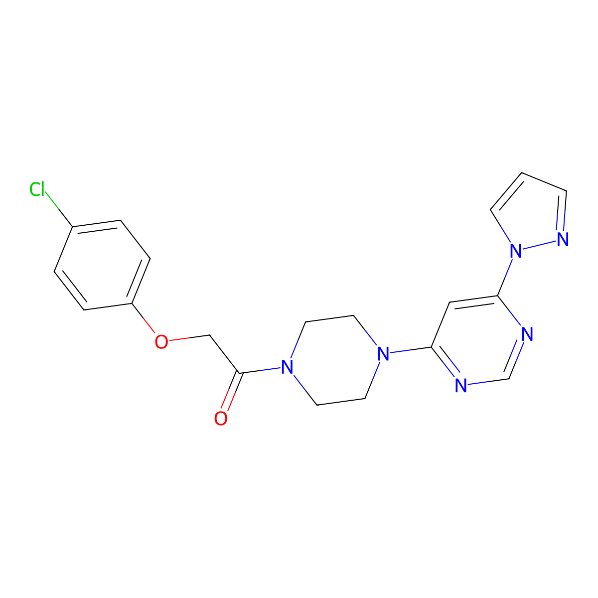 1-(4-(6-(1H-pyrazol-1-yl)pyrimidin-4-yl)piperazin-1-yl)-2-(4-chlorophenoxy)ethanone molecular structure, CAS 1203166-52-2