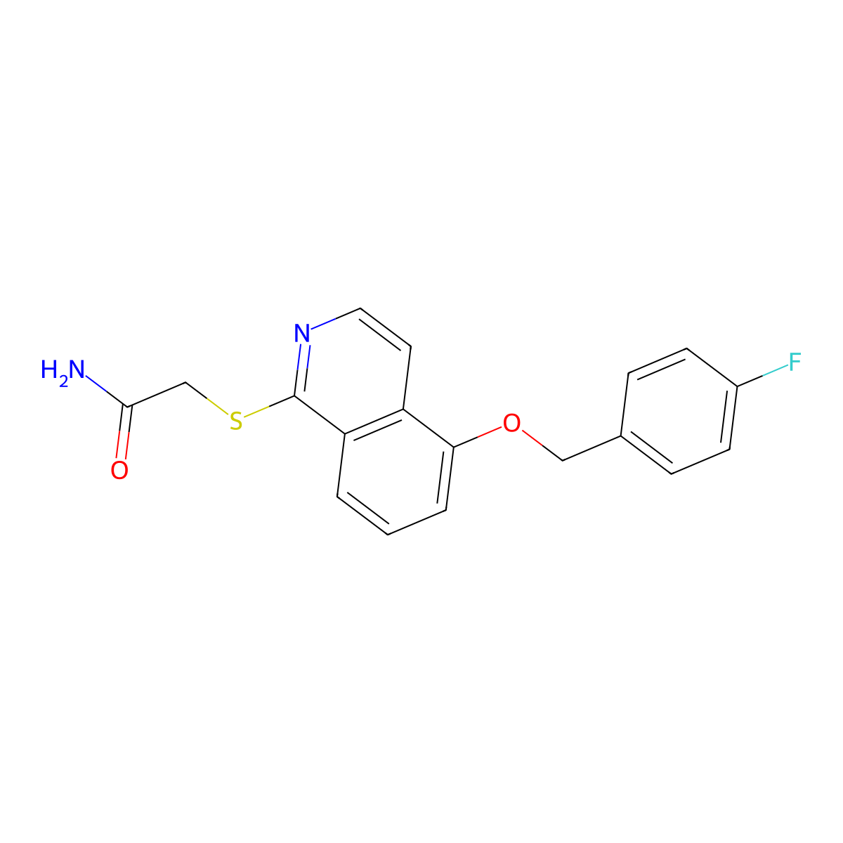 2-((5-((4-Fluorobenzyl)oxy)isoquinolin-1-yl)thio)acetamide molecular structure, CAS 1203167-39-8