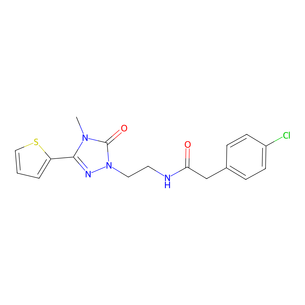 2-(4-chlorophenyl)-N-(2-(4-methyl-5-oxo-3-(thiophen-2-yl)-4,5-dihydro-1H-1,2,4-triazol-1-yl)ethyl)acetamide molecular structure, CAS 1203167-93-4