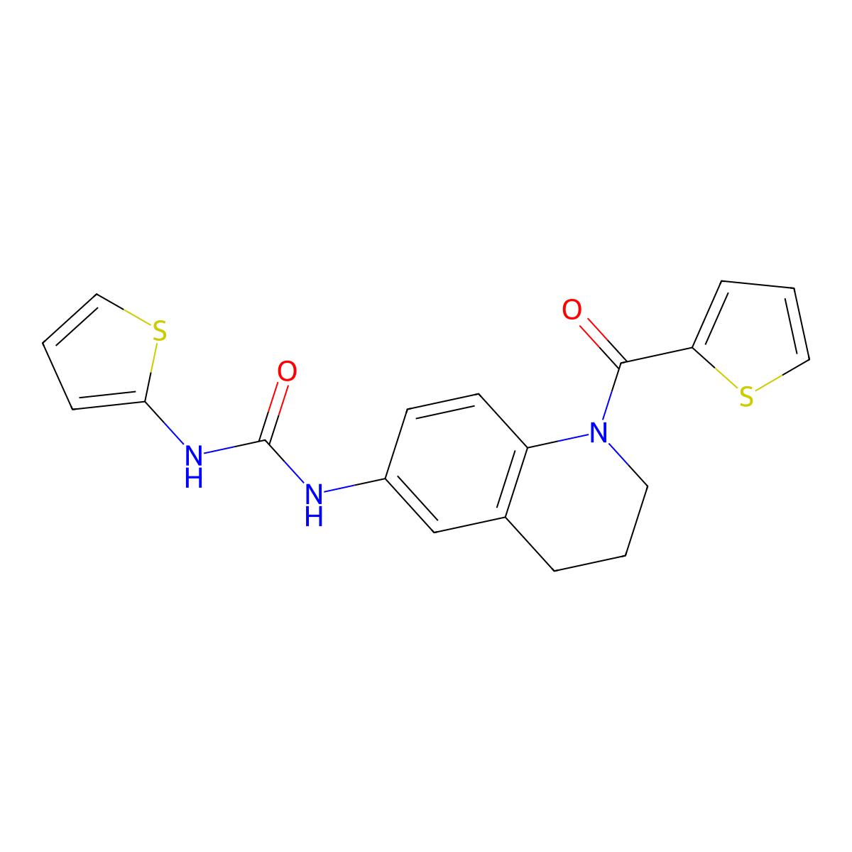 1-(Thiophen-2-yl)-3-(1-(thiophene-2-carbonyl)-1,2,3,4-tetrahydroquinolin-6-yl)urea molecular structure, CAS 1203168-14-2