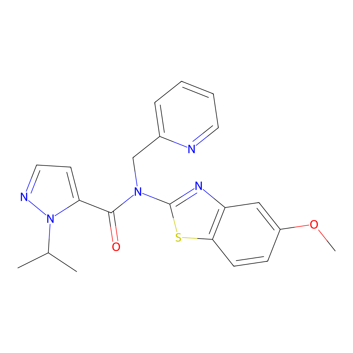 1-isopropyl-N-(5-methoxybenzo[d]thiazol-2-yl)-N-(pyridin-2-ylmethyl)-1H-pyrazole-5-carboxamide molecular structure, CAS 1203168-34-6