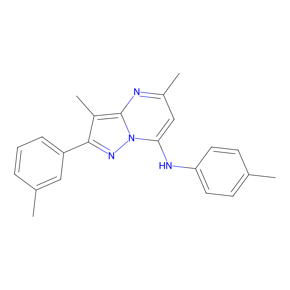 3,5-dimethyl-2-(3-methylphenyl)-N-(4-methylphenyl)pyrazolo[1,5-a]pyrimidin-7-amine molecular structure, CAS 1203168-83-5