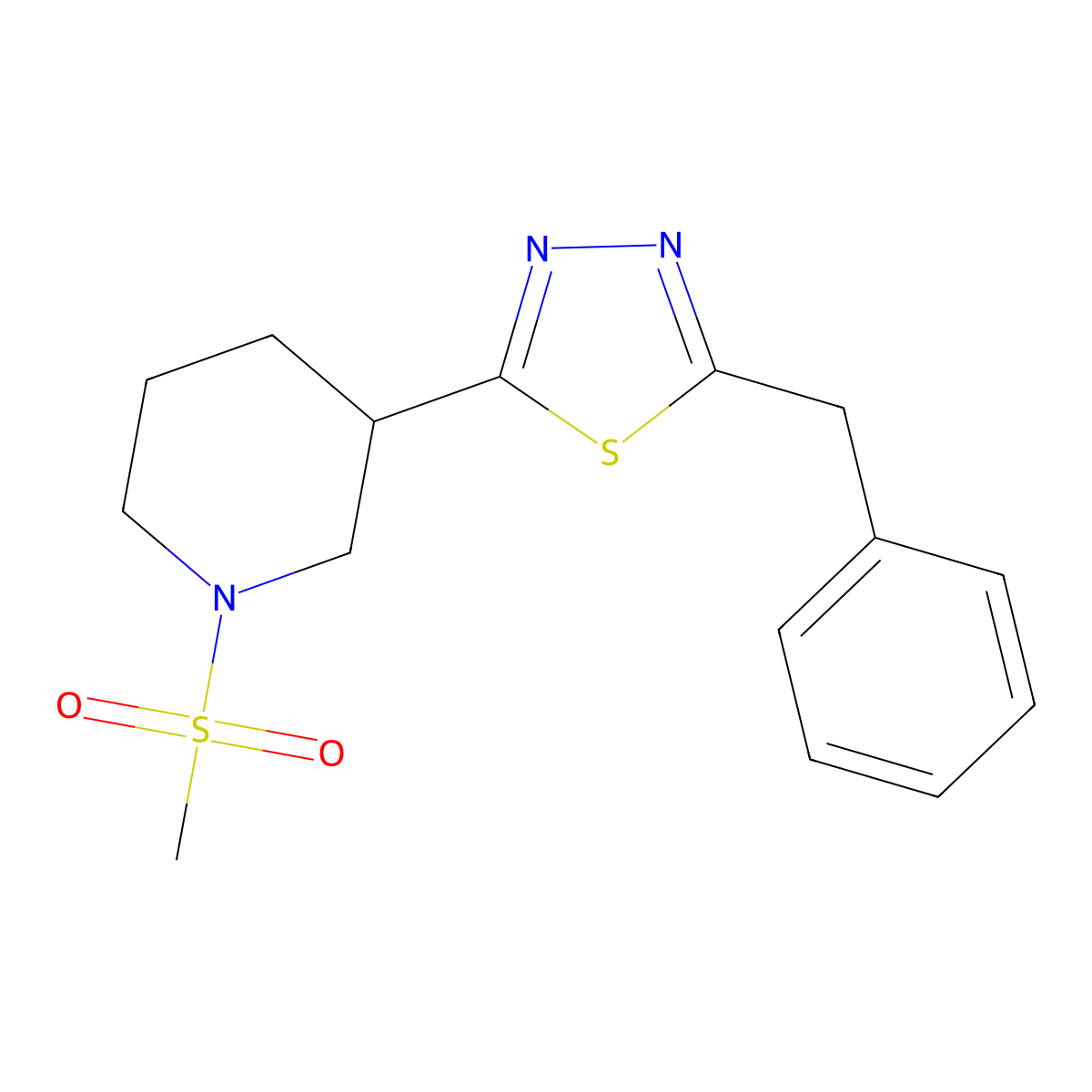 2-Benzyl-5-(1-(methylsulfonyl)piperidin-3-yl)-1,3,4-thiadiazole molecular structure, CAS 1203168-85-7