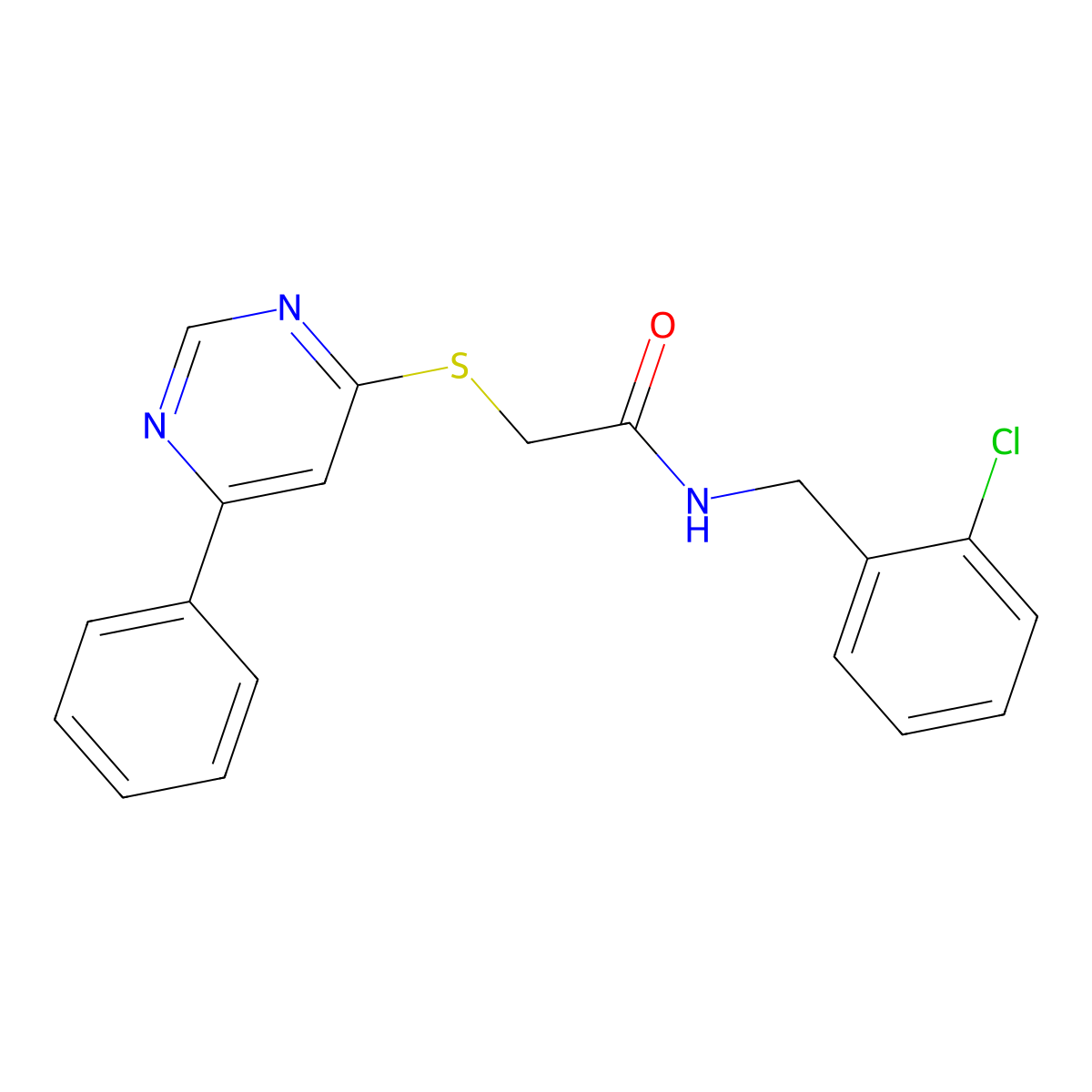 N-(2-chlorobenzyl)-2-((6-phenylpyrimidin-4-yl)thio)acetamide molecular structure, CAS 1203170-77-7