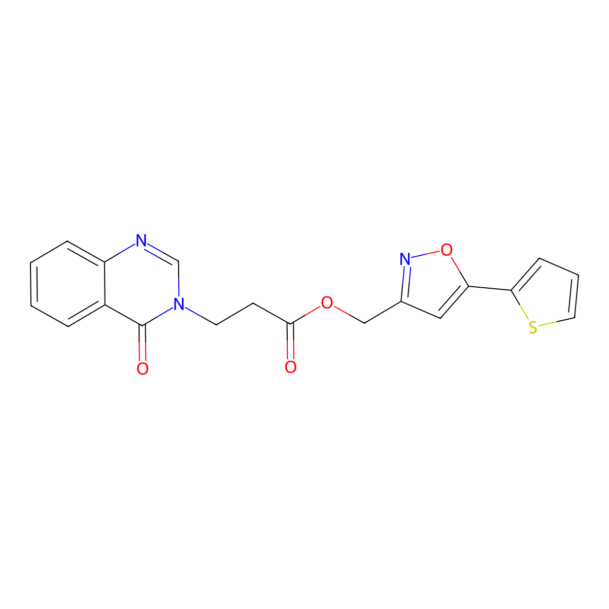 (5-(thiophen-2-yl)isoxazol-3-yl)methyl 3-(4-oxoquinazolin-3(4H)-yl)propanoate molecular structure, CAS 1203170-92-6