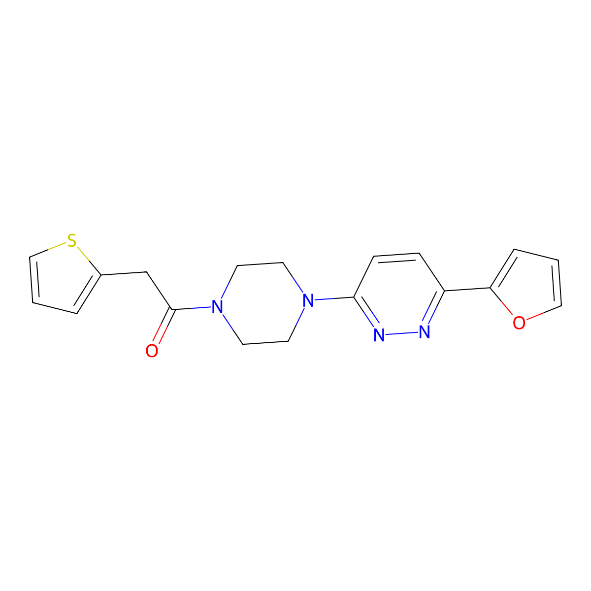 1-(4-(6-(Furan-2-yl)pyridazin-3-yl)piperazin-1-yl)-2-(thiophen-2-yl)ethanone molecular structure, CAS 1203170-97-1