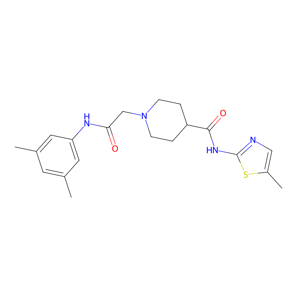 1-(2-((3,5-dimethylphenyl)amino)-2-oxoethyl)-N-(5-methylthiazol-2-yl)piperidine-4-carboxamide molecular structure, CAS 1203171-72-5