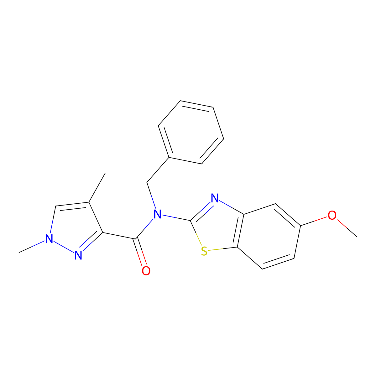 N-benzyl-N-(5-methoxybenzo[d]thiazol-2-yl)-1,4-dimethyl-1H-pyrazole-3-carboxamide molecular structure, CAS 1203172-61-5