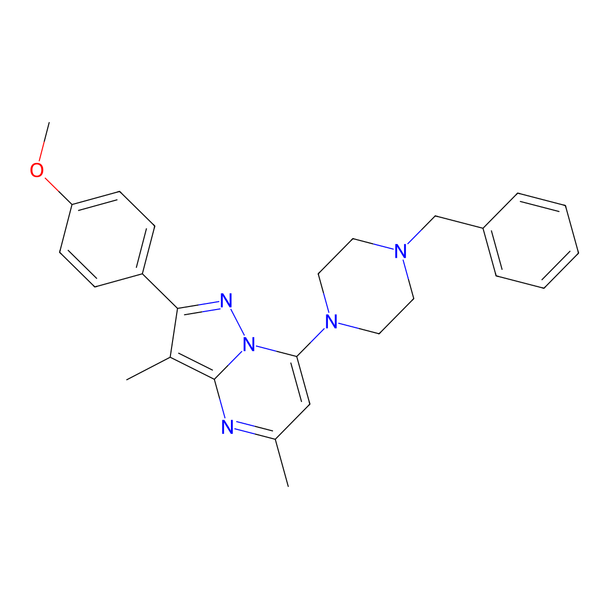 7-(4-Benzylpiperazin-1-yl)-2-(4-methoxyphenyl)-3,5-dimethylpyrazolo[1,5-a]pyrimidine molecular structure, CAS 1203172-78-4