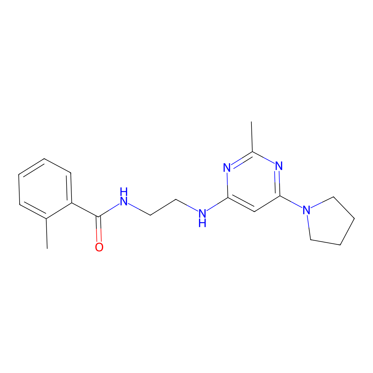 2-methyl-N-(2-{[2-methyl-6-(pyrrolidin-1-yl)pyrimidin-4-yl]amino}ethyl)benzamide molecular structure, CAS 1203173-04-9