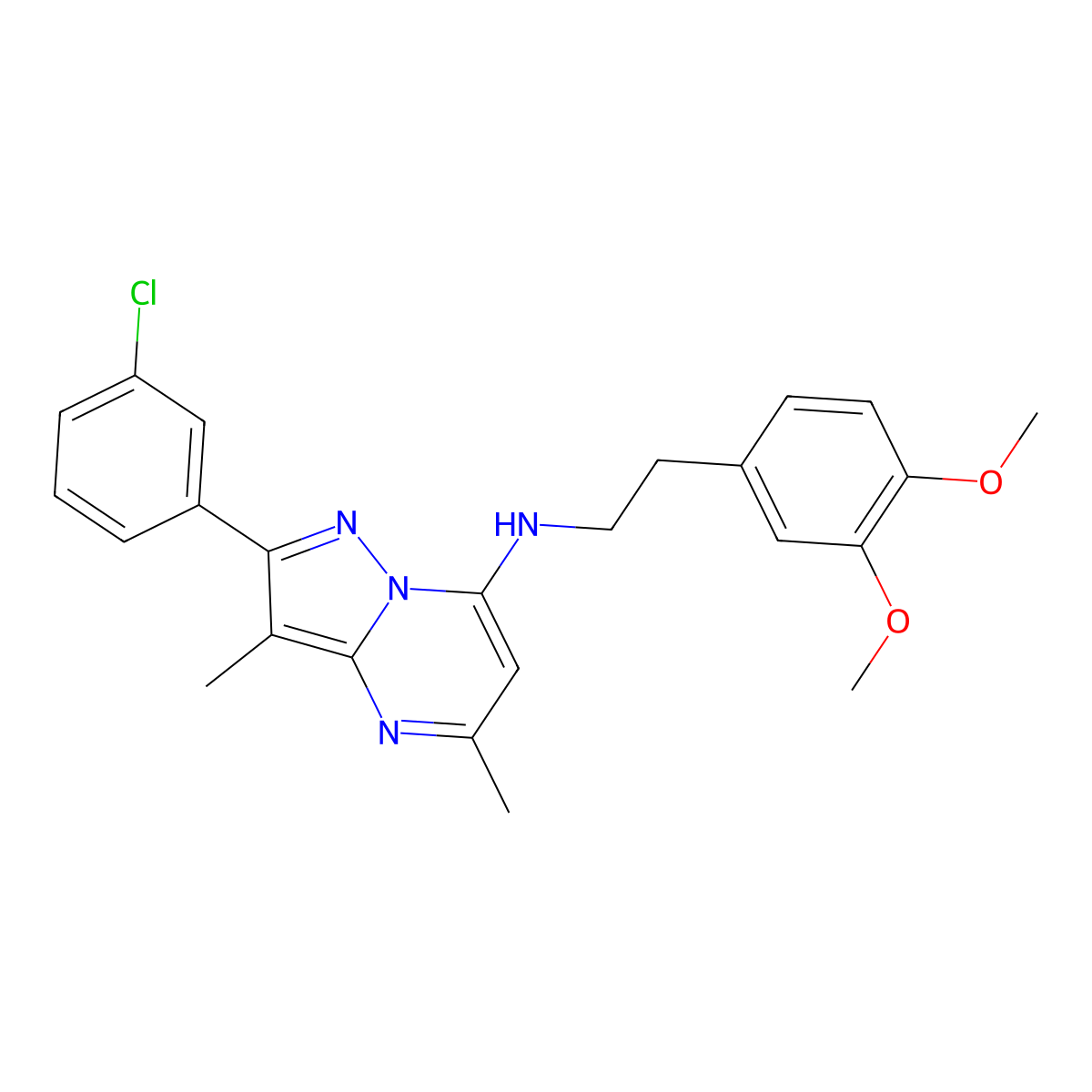 2-(3-chlorophenyl)-N-[2-(3,4-dimethoxyphenyl)ethyl]-3,5-dimethylpyrazolo[1,5-a]pyrimidin-7-amine molecular structure, CAS 1203173-33-4