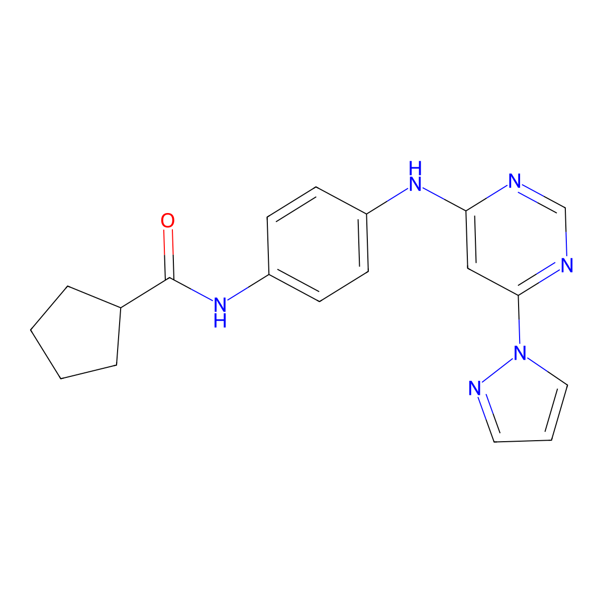 N-(4-{[6-(1H-pyrazol-1-yl)pyrimidin-4-yl]amino}phenyl)cyclopentanecarboxamide molecular structure, CAS 1203174-39-3