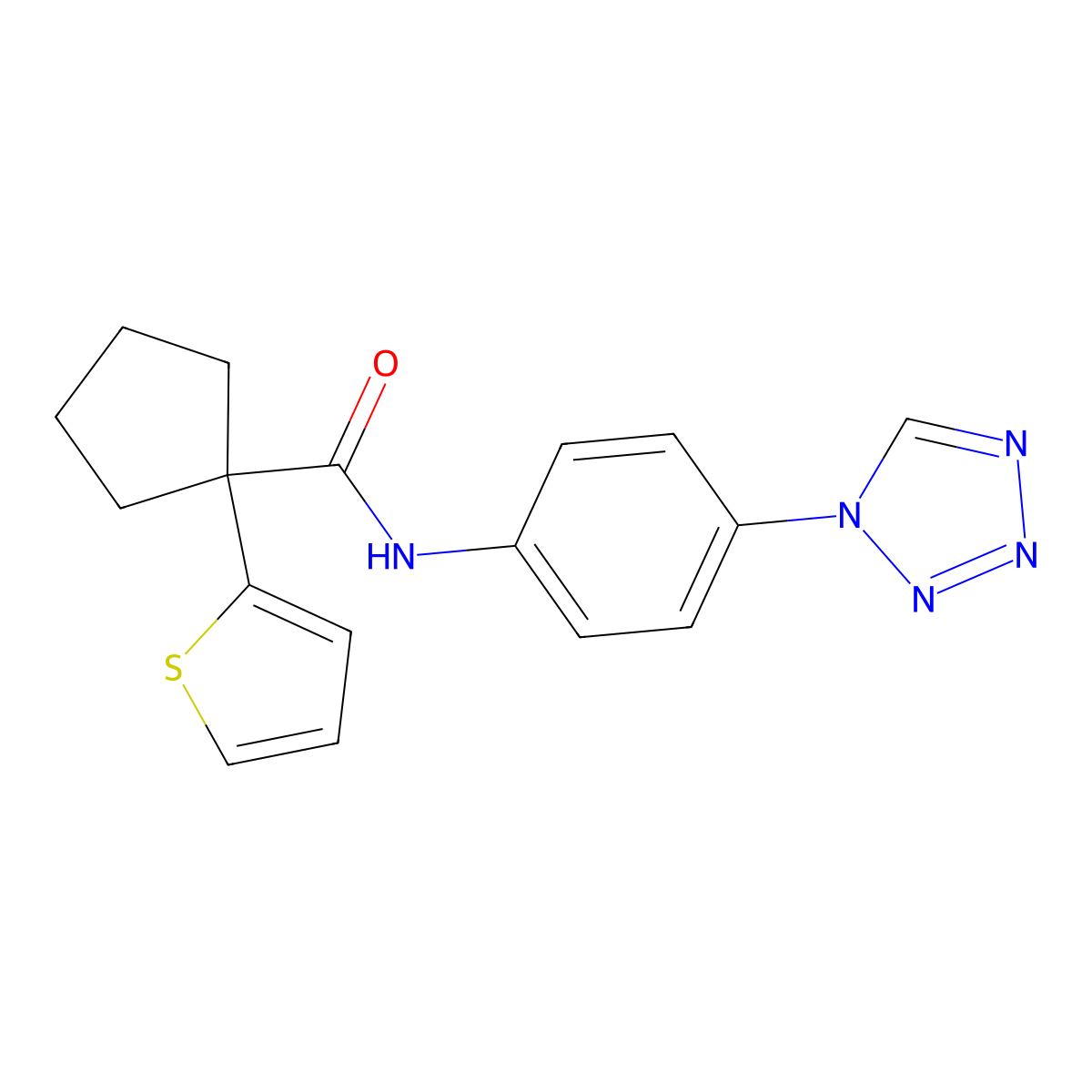 N-(4-(1H-tetrazol-1-yl)phenyl)-1-(thiophen-2-yl)cyclopentanecarboxamide molecular structure, CAS 1203175-37-4