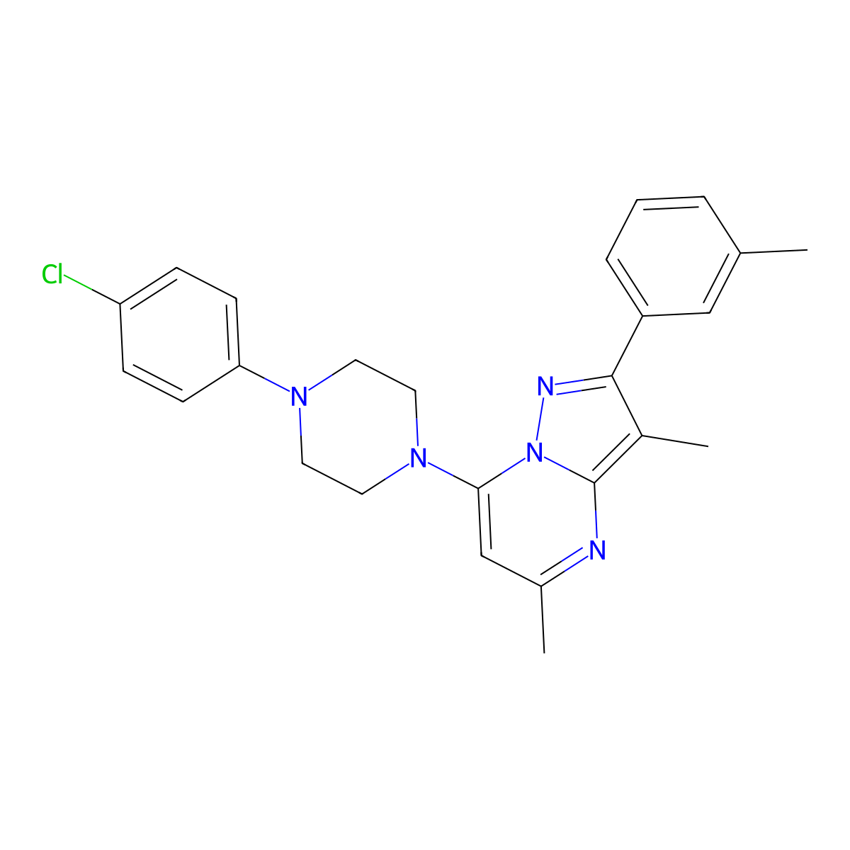 7-[4-(4-Chlorophenyl)piperazin-1-yl]-3,5-dimethyl-2-(3-methylphenyl)pyrazolo[1,5-a]pyrimidine molecular structure, CAS 1203176-27-5