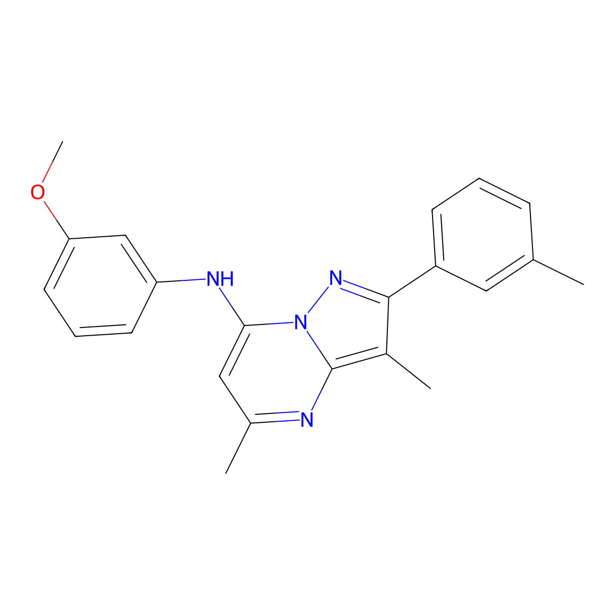 N-(3-methoxyphenyl)-3,5-dimethyl-2-(3-methylphenyl)pyrazolo[1,5-a]pyrimidin-7-amine molecular structure, CAS 1203177-96-1