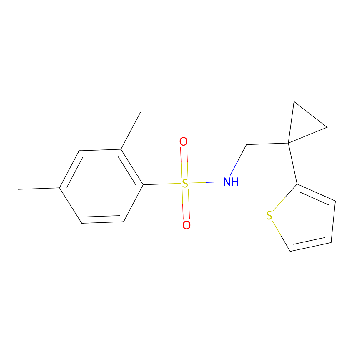 2,4-dimethyl-N-((1-(thiophen-2-yl)cyclopropyl)methyl)benzenesulfonamide molecular structure, CAS 1203178-42-0