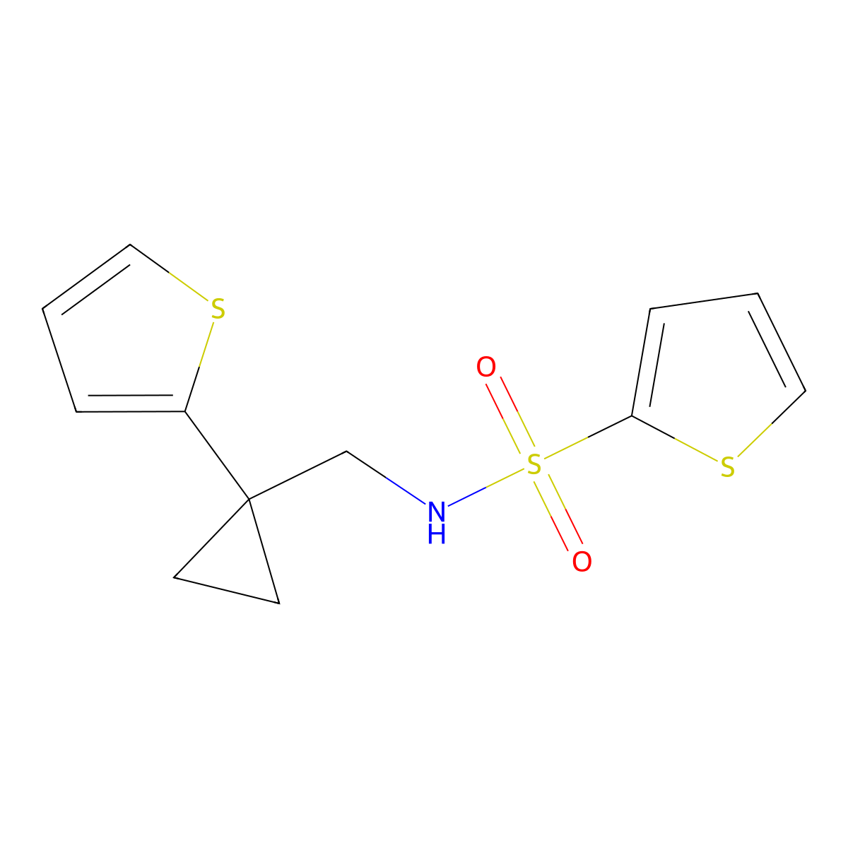 N-((1-(thiophen-2-yl)cyclopropyl)methyl)thiophene-2-sulfonamide molecular structure, CAS 1203179-19-4