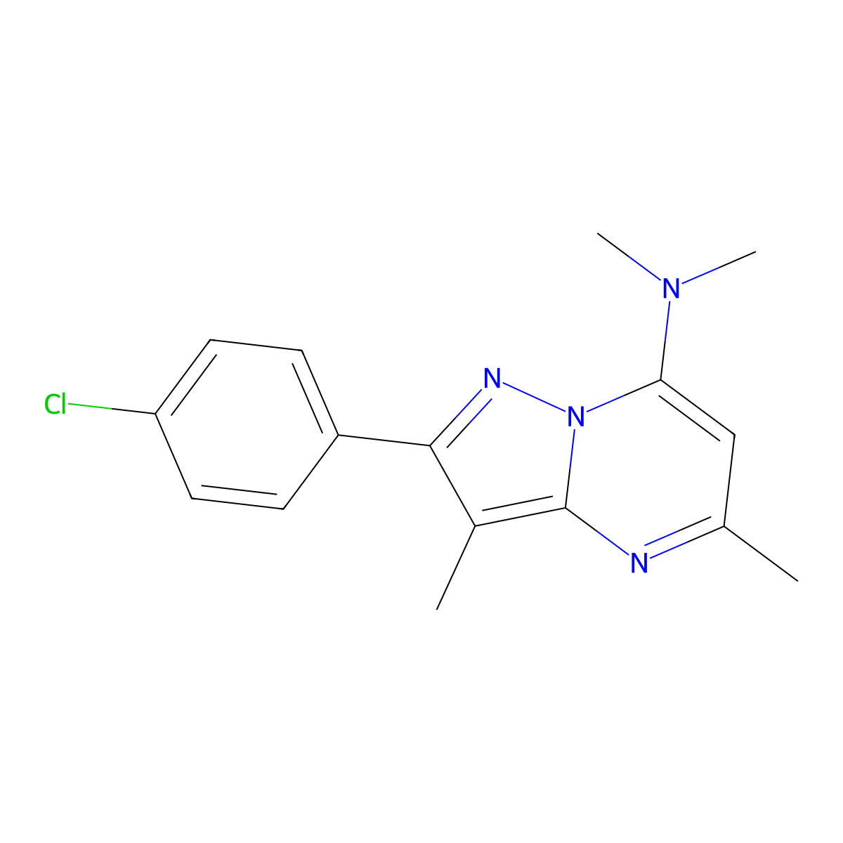 2-(4-chlorophenyl)-N,N,3,5-tetramethylpyrazolo[1,5-a]pyrimidin-7-amine molecular structure, CAS 1203179-56-9