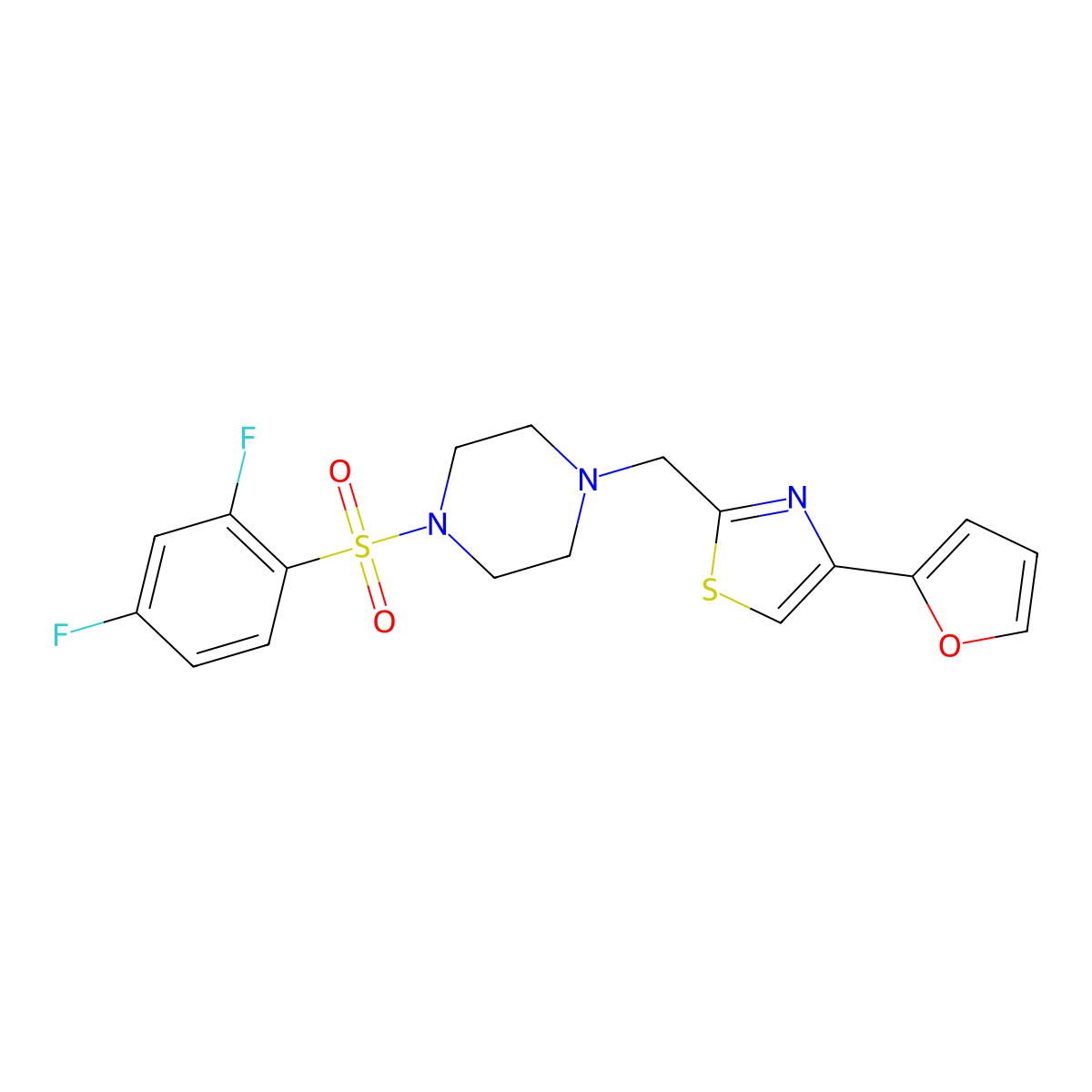 2-((4-((2,4-Difluorophenyl)sulfonyl)piperazin-1-yl)methyl)-4-(furan-2-yl)thiazole molecular structure, CAS 1203180-24-8