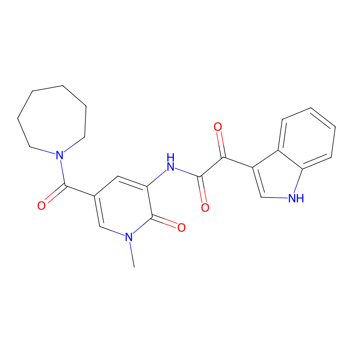 N-(5-(azepane-1-carbonyl)-1-methyl-2-oxo-1,2-dihydropyridin-3-yl)-2-(1H-indol-3-yl)-2-oxoacetamide molecular structure, CAS 1203182-49-3