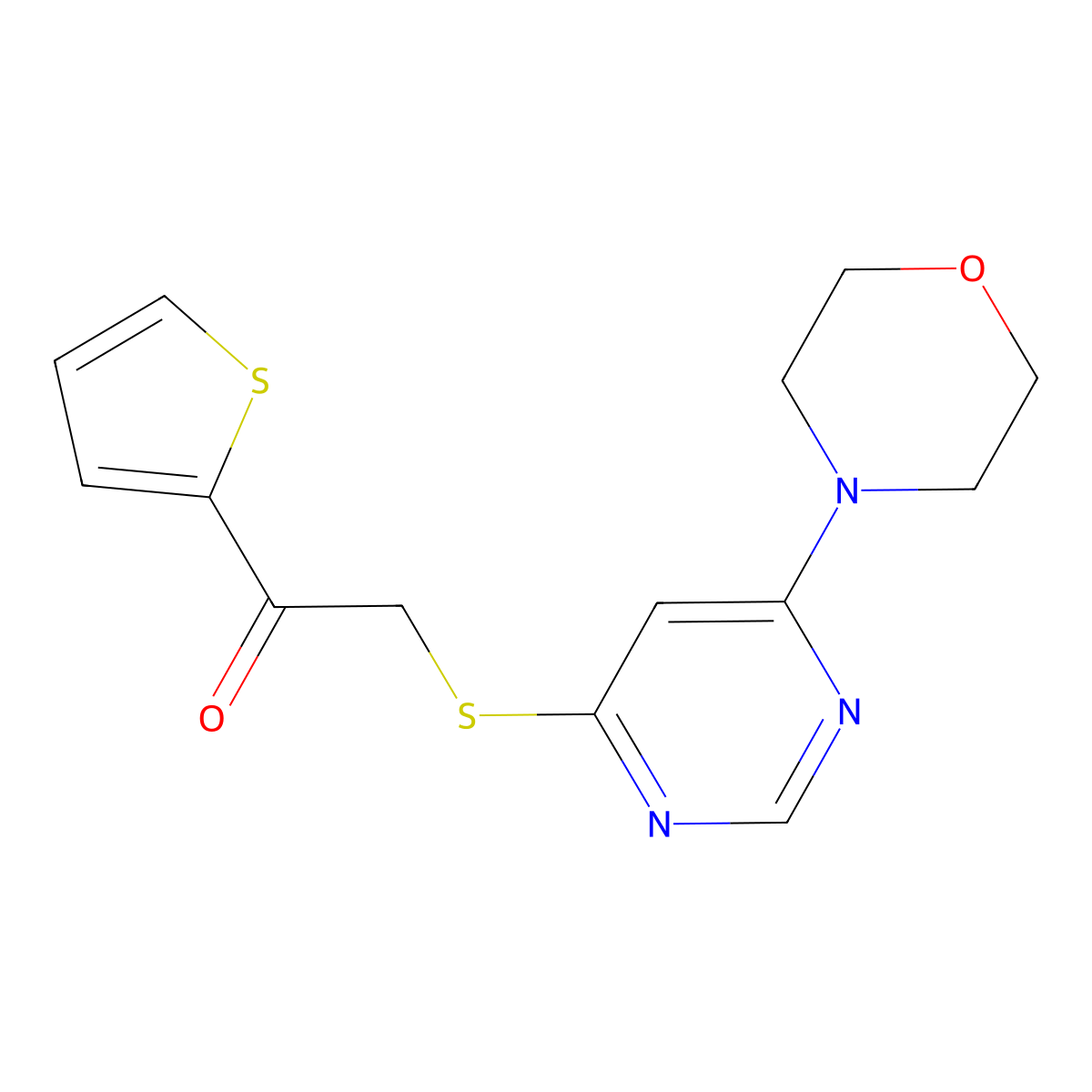 2-{[6-(Morpholin-4-yl)pyrimidin-4-yl]sulfanyl}-1-(thiophen-2-yl)ethan-1-one molecular structure, CAS 1203182-82-4