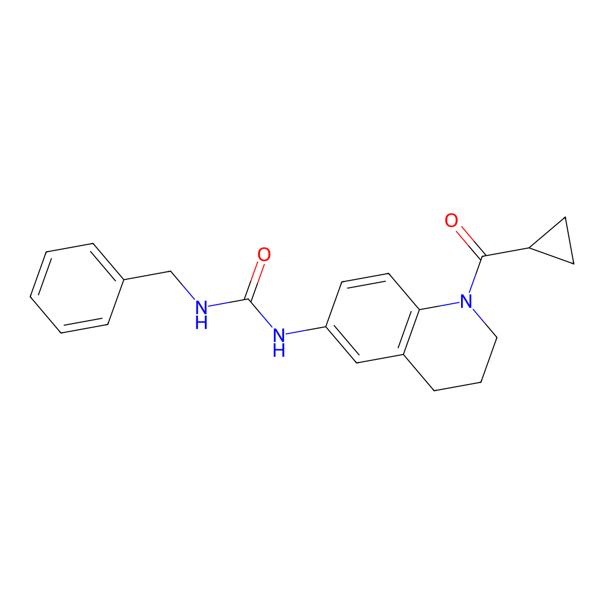 1-Benzyl-3-(1-(cyclopropanecarbonyl)-1,2,3,4-tetrahydroquinolin-6-yl)urea molecular structure, CAS 1203182-88-0