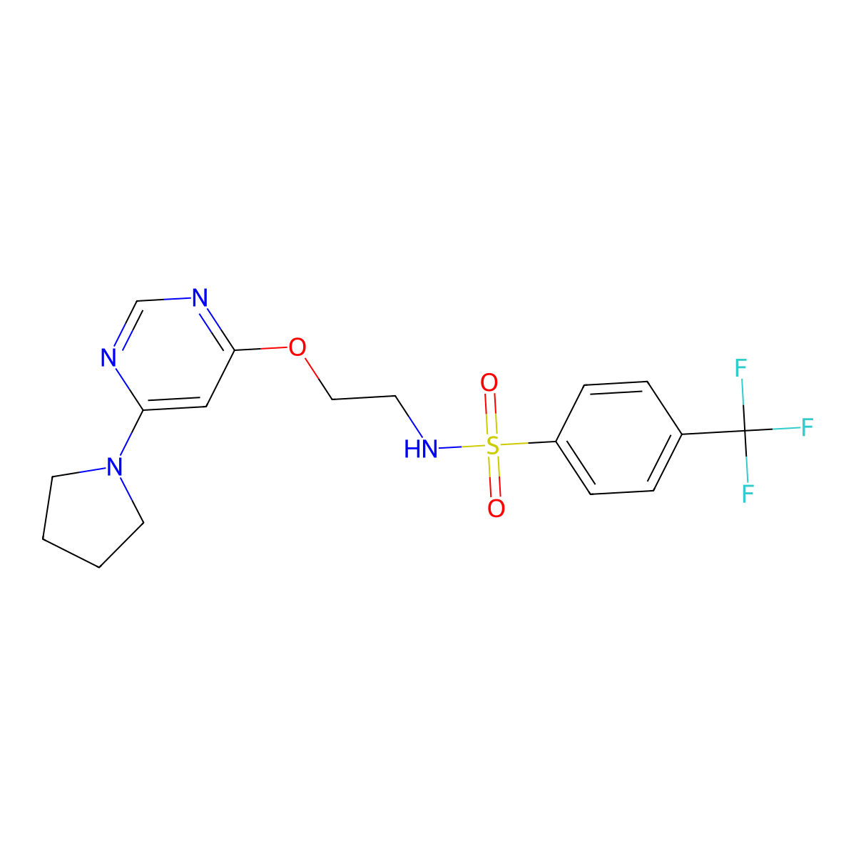 N-(2-((6-(pyrrolidin-1-yl)pyrimidin-4-yl)oxy)ethyl)-4-(trifluoromethyl)benzenesulfonamide molecular structure, CAS 1203183-96-3