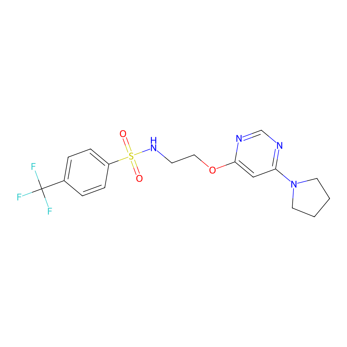 N-(2-((6-(pyrrolidin-1-yl)pyrimidin-4-yl)oxy)ethyl)-4-(trifluoromethyl)benzenesulfonamide molecular structure, CAS 1203183-96-3
