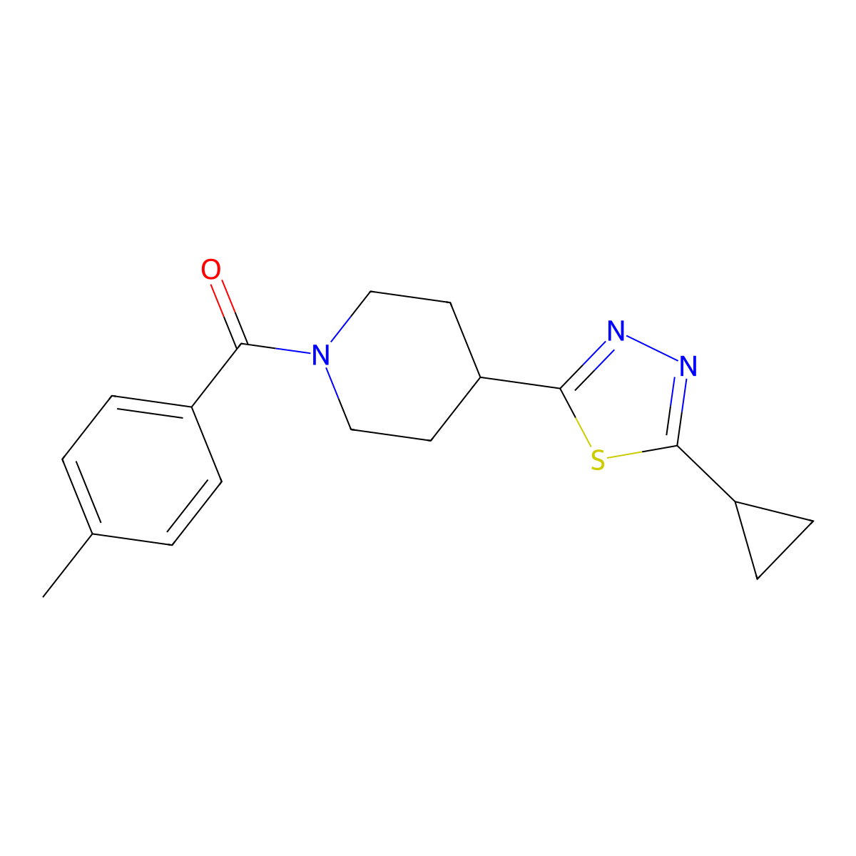 (4-(5-Cyclopropyl-1,3,4-thiadiazol-2-yl)piperidin-1-yl)(p-tolyl)methanone molecular structure, CAS 1203184-12-6