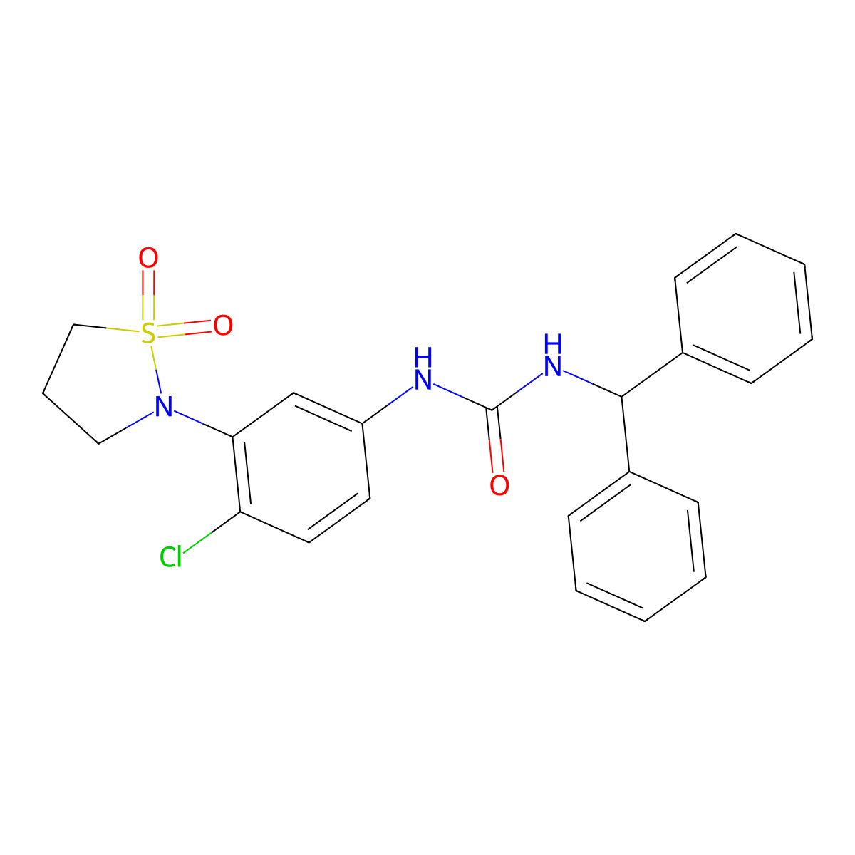 1-Benzhydryl-3-(4-chloro-3-(1,1-dioxidoisothiazolidin-2-yl)phenyl)urea molecular structure, CAS 1203184-64-8