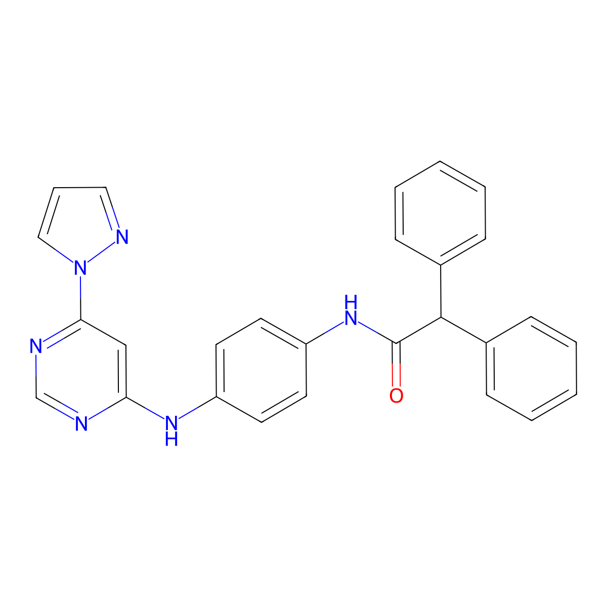 N-(4-((6-(1H-pyrazol-1-yl)pyrimidin-4-yl)amino)phenyl)-2,2-diphenylacetamide molecular structure, CAS 1203185-54-9