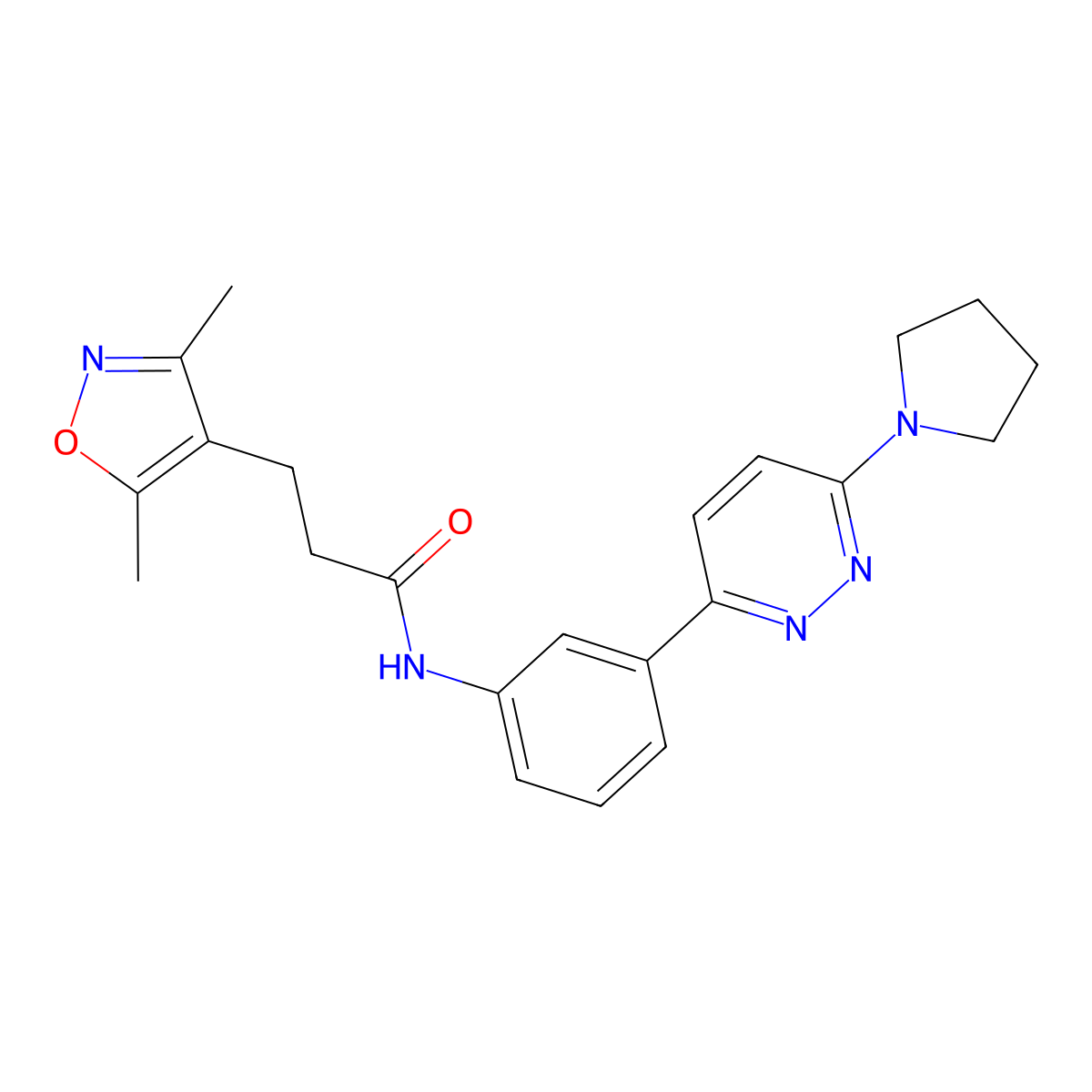 3-(3,5-dimethylisoxazol-4-yl)-N-(3-(6-(pyrrolidin-1-yl)pyridazin-3-yl)phenyl)propanamide molecular structure, CAS 1203186-57-5
