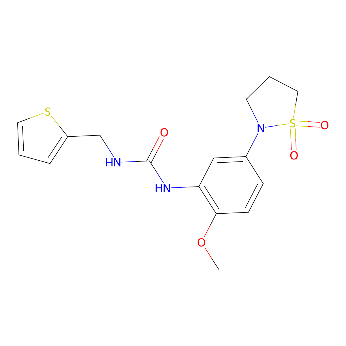 1-(5-(1,1-Dioxidoisothiazolidin-2-yl)-2-methoxyphenyl)-3-(thiophen-2-ylmethyl)urea molecular structure, CAS 1203186-79-1