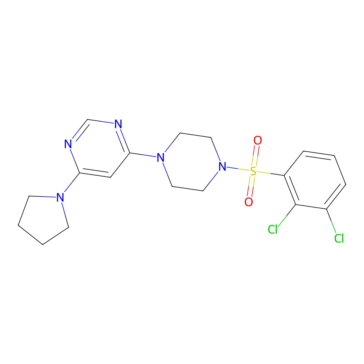 4-(4-((2,3-Dichlorophenyl)sulfonyl)piperazin-1-yl)-6-(pyrrolidin-1-yl)pyrimidine molecular structure, CAS 1203188-85-5