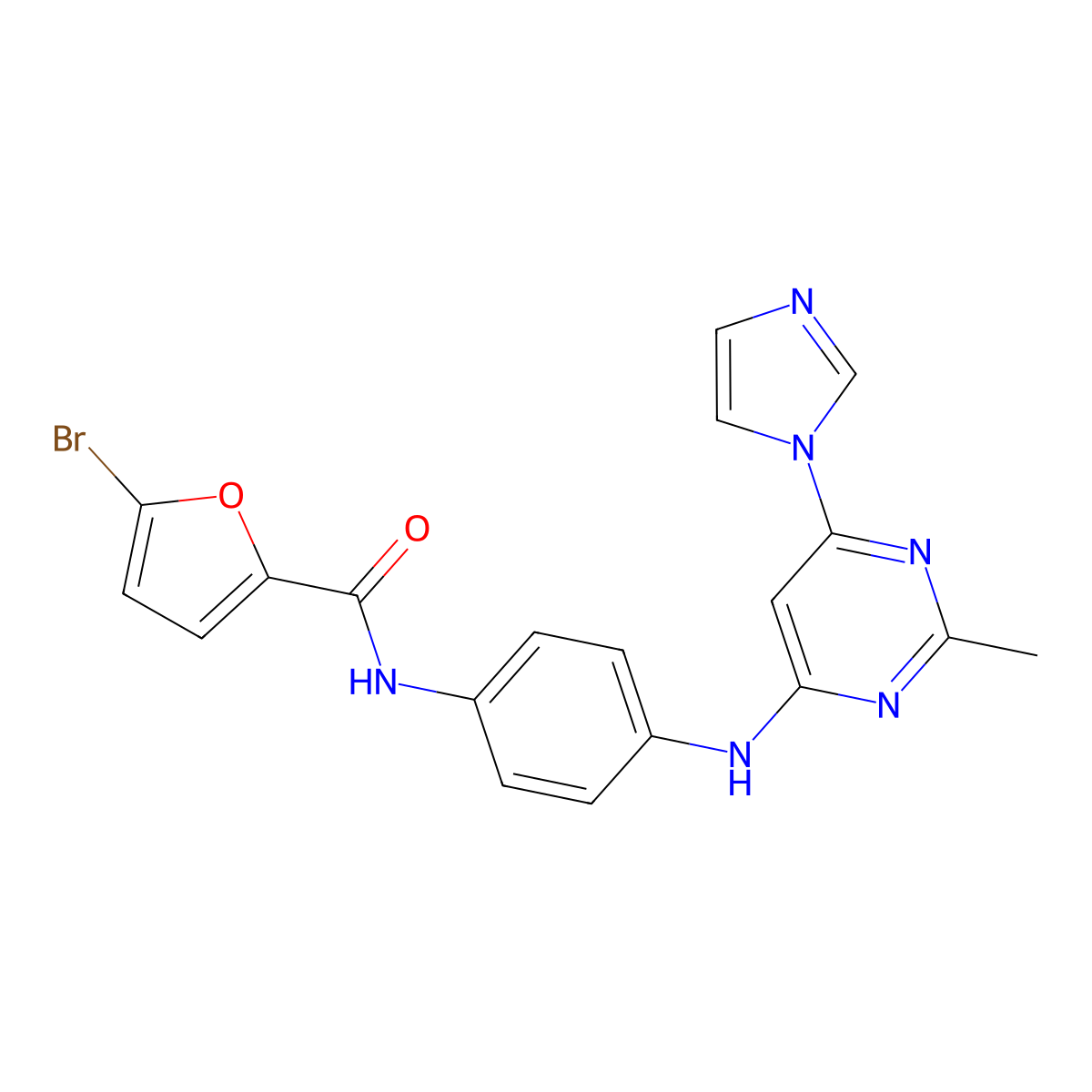 N-(4-((6-(1H-imidazol-1-yl)-2-methylpyrimidin-4-yl)amino)phenyl)-5-bromofuran-2-carboxamide molecular structure, CAS 1203188-86-6