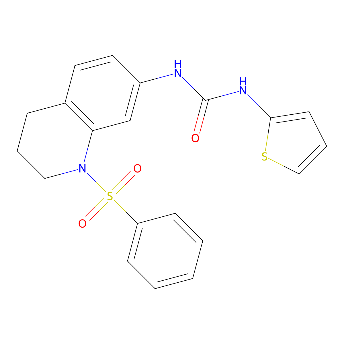 1-(1-(Phenylsulfonyl)-1,2,3,4-tetrahydroquinolin-7-yl)-3-(thiophen-2-yl)urea molecular structure, CAS 1203190-34-4