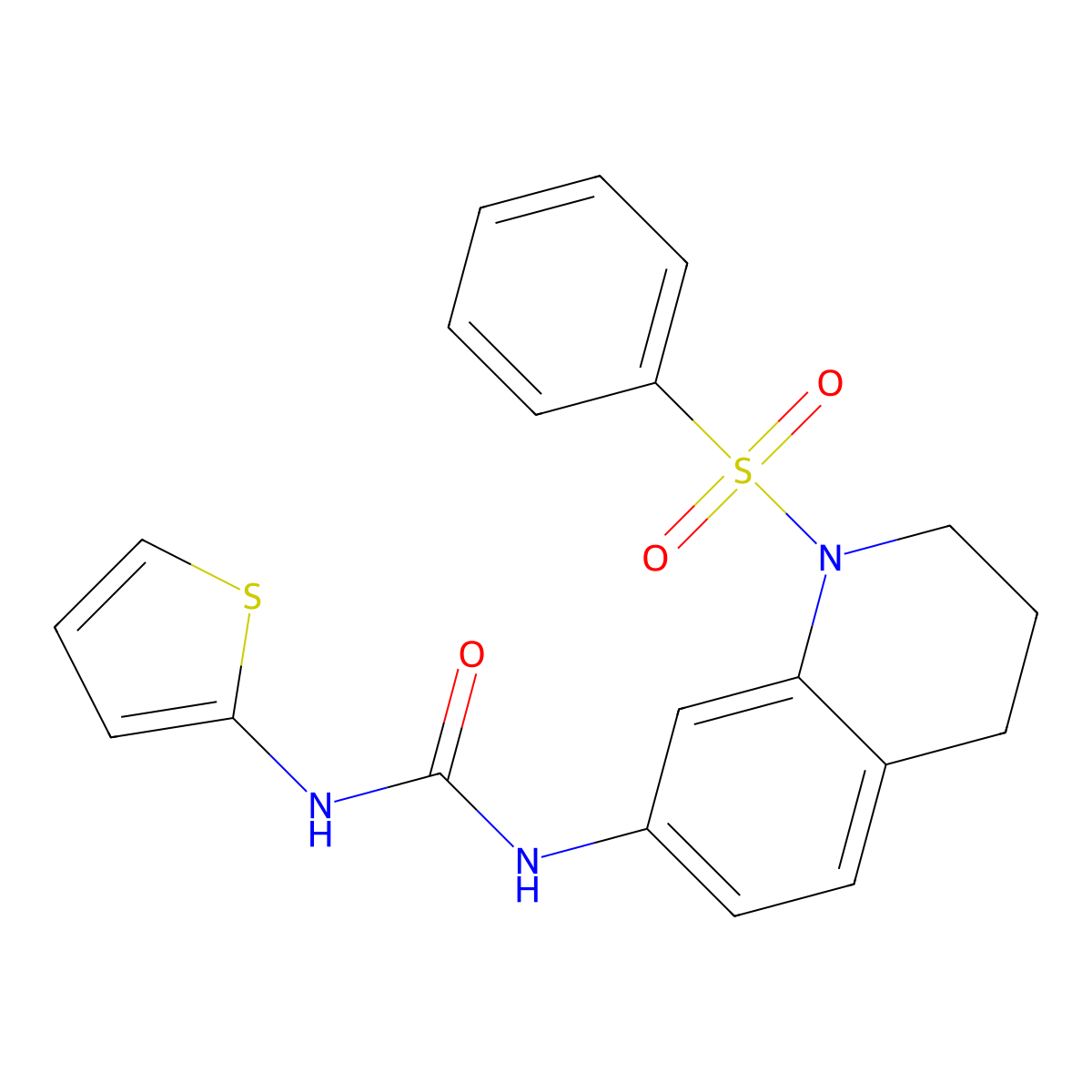1-(1-(Phenylsulfonyl)-1,2,3,4-tetrahydroquinolin-7-yl)-3-(thiophen-2-yl)urea molecular structure, CAS 1203190-34-4
