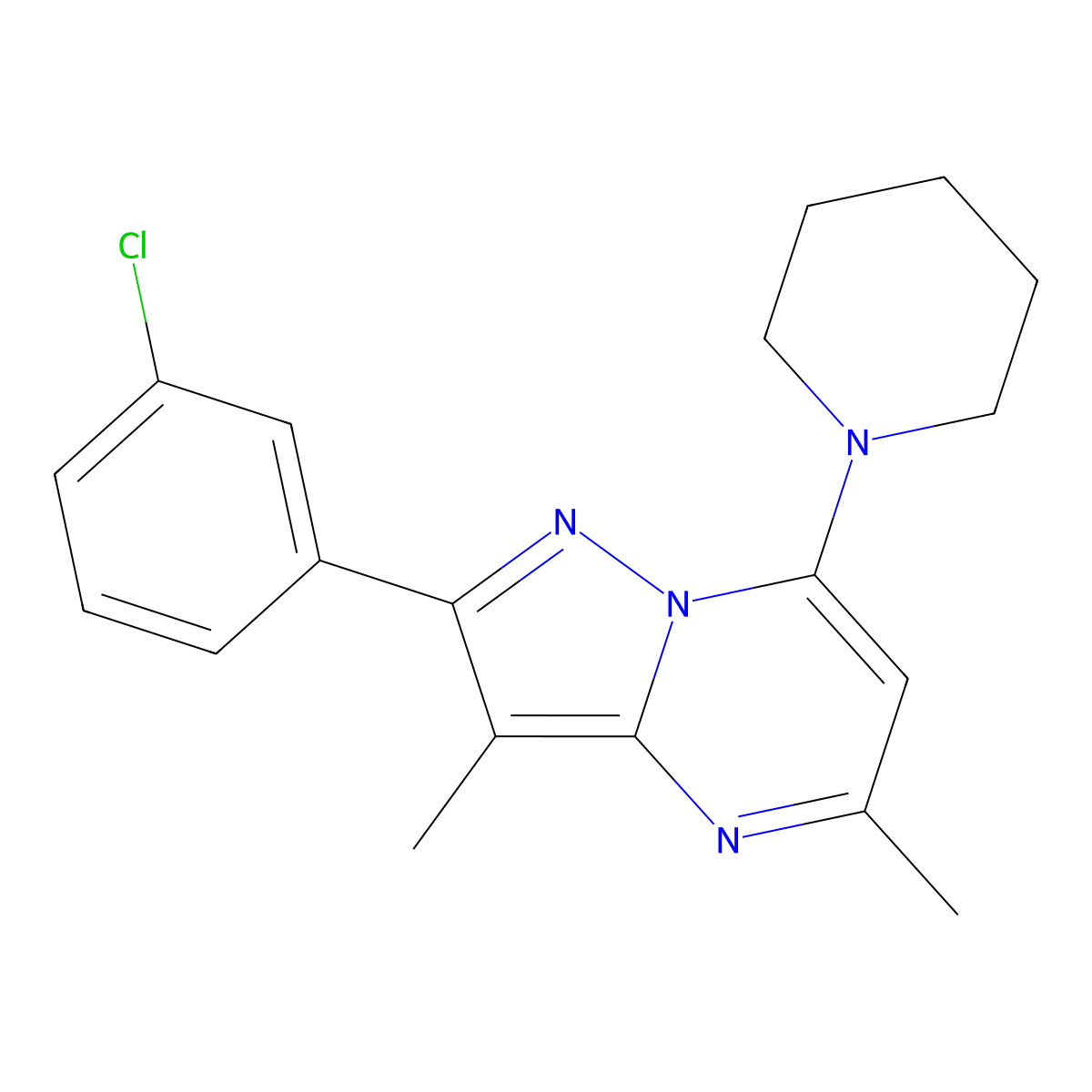 1-[2-(3-Chlorophenyl)-3,5-dimethylpyrazolo[1,5-a]pyrimidin-7-yl]piperidine molecular structure, CAS 1203190-85-5