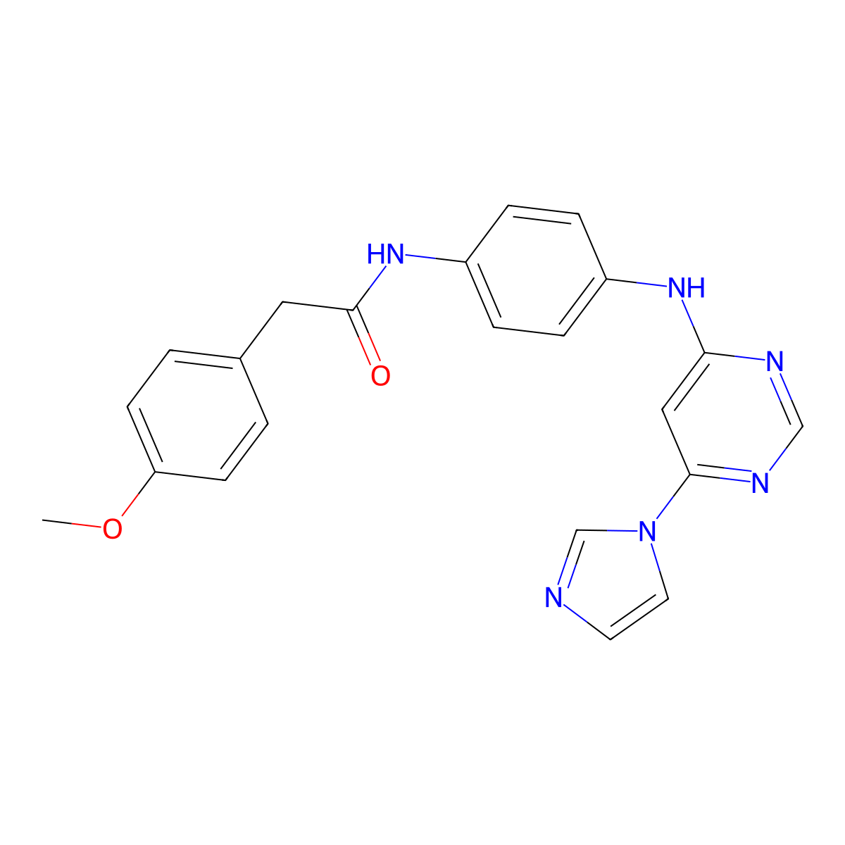 N-(4-((6-(1H-imidazol-1-yl)pyrimidin-4-yl)amino)phenyl)-2-(4-methoxyphenyl)acetamide molecular structure, CAS 1203191-32-5