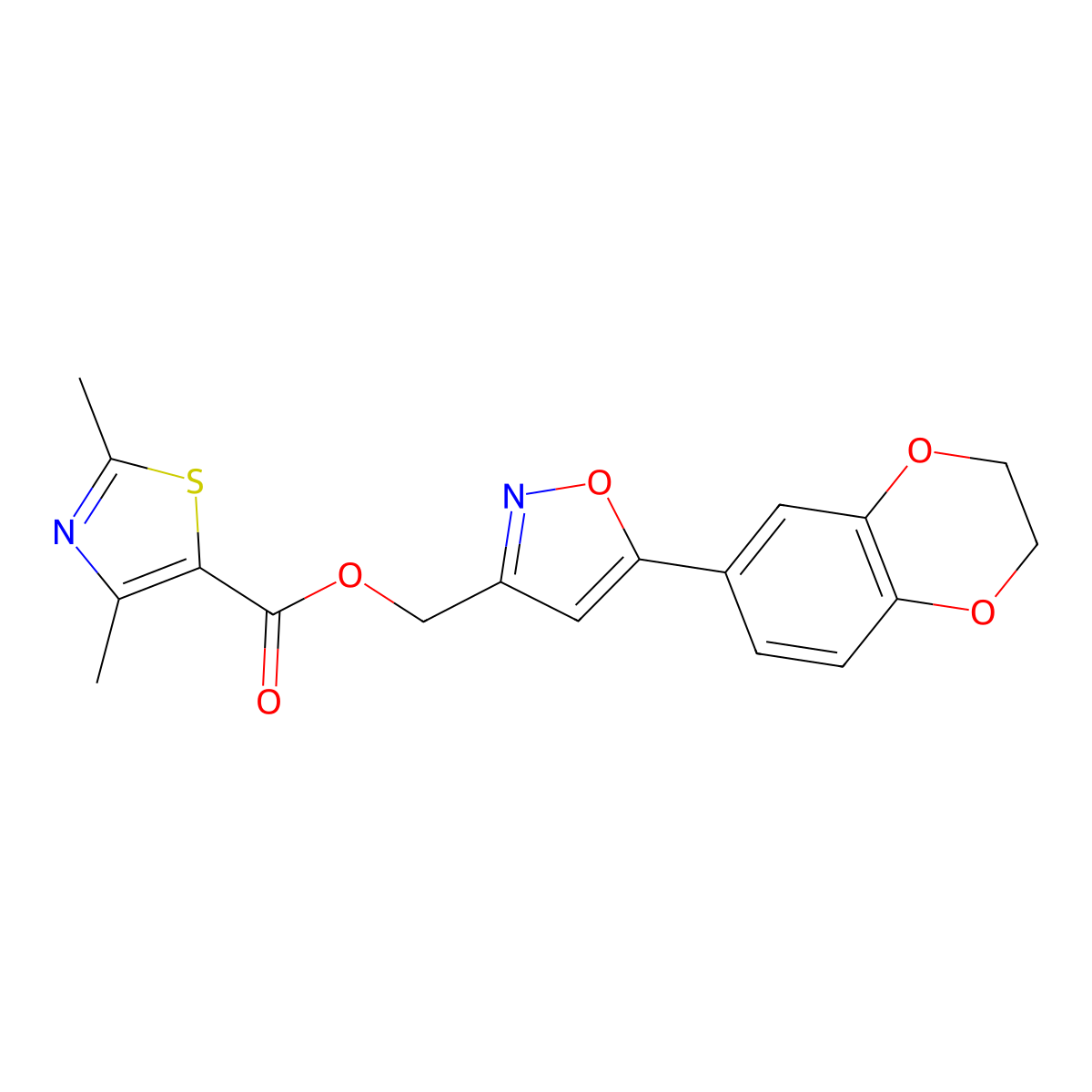 (5-(2,3-Dihydrobenzo[b][1,4]dioxin-6-yl)isoxazol-3-yl)methyl 2,4-dimethylthiazole-5-carboxylate molecular structure, CAS 1203191-50-7