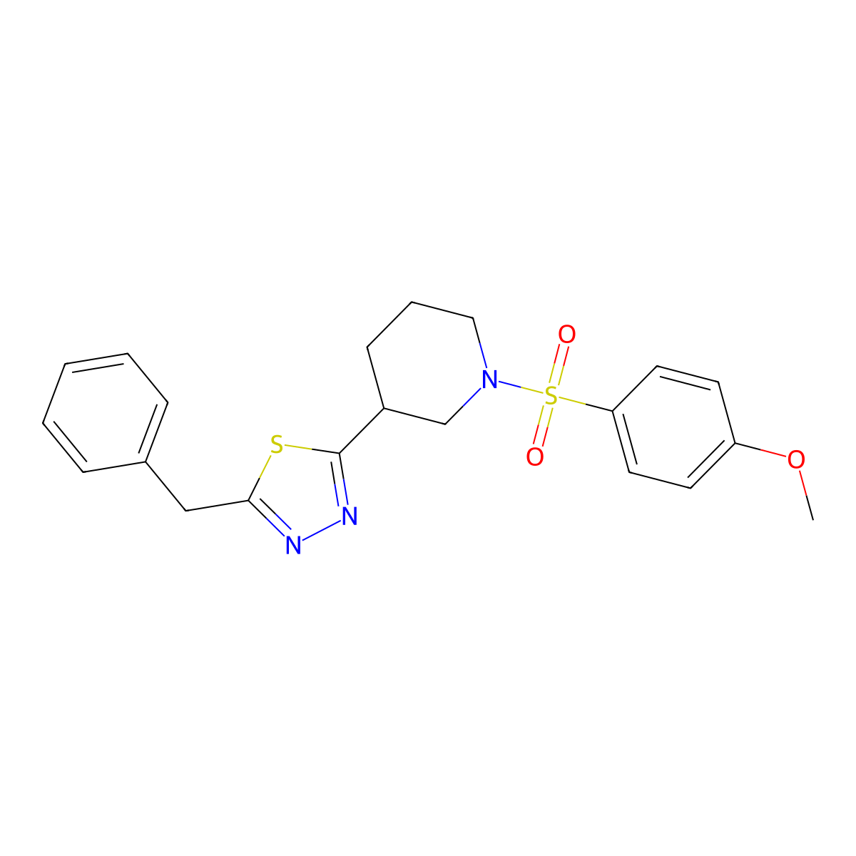 2-Benzyl-5-(1-((4-methoxyphenyl)sulfonyl)piperidin-3-yl)-1,3,4-thiadiazole molecular structure, CAS 1203192-69-1