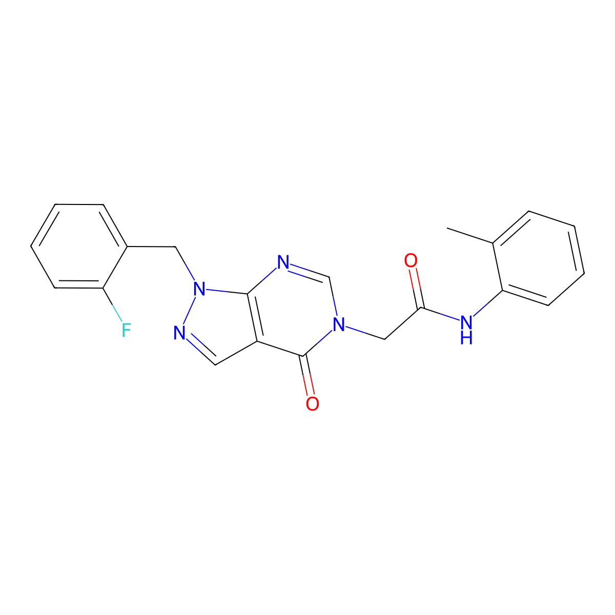 2-[1-[(2-fluorophenyl)methyl]-4-oxopyrazolo[3,4-d]pyrimidin-5-yl]-N-(2-methylphenyl)acetamide molecular structure, CAS 1203192-79-3