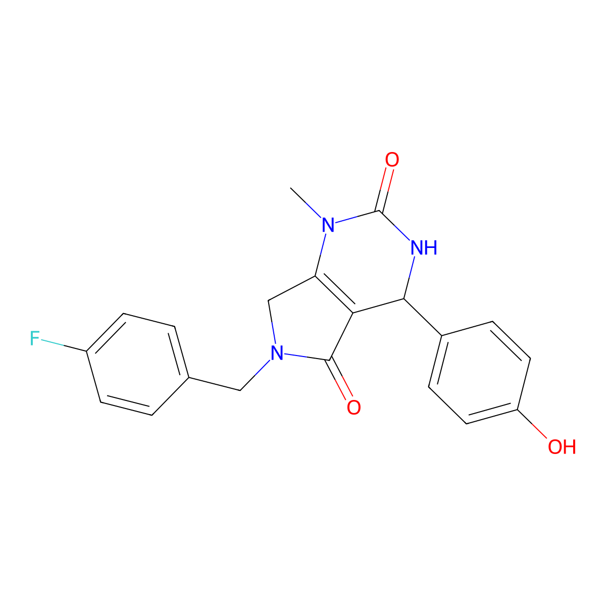 6-(4-fluorobenzyl)-4-(4-hydroxyphenyl)-1-methyl-3,4,6,7-tetrahydro-1H-pyrrolo[3,4-d]pyrimidine-2,5-dione molecular structure, CAS 1203193-19-4