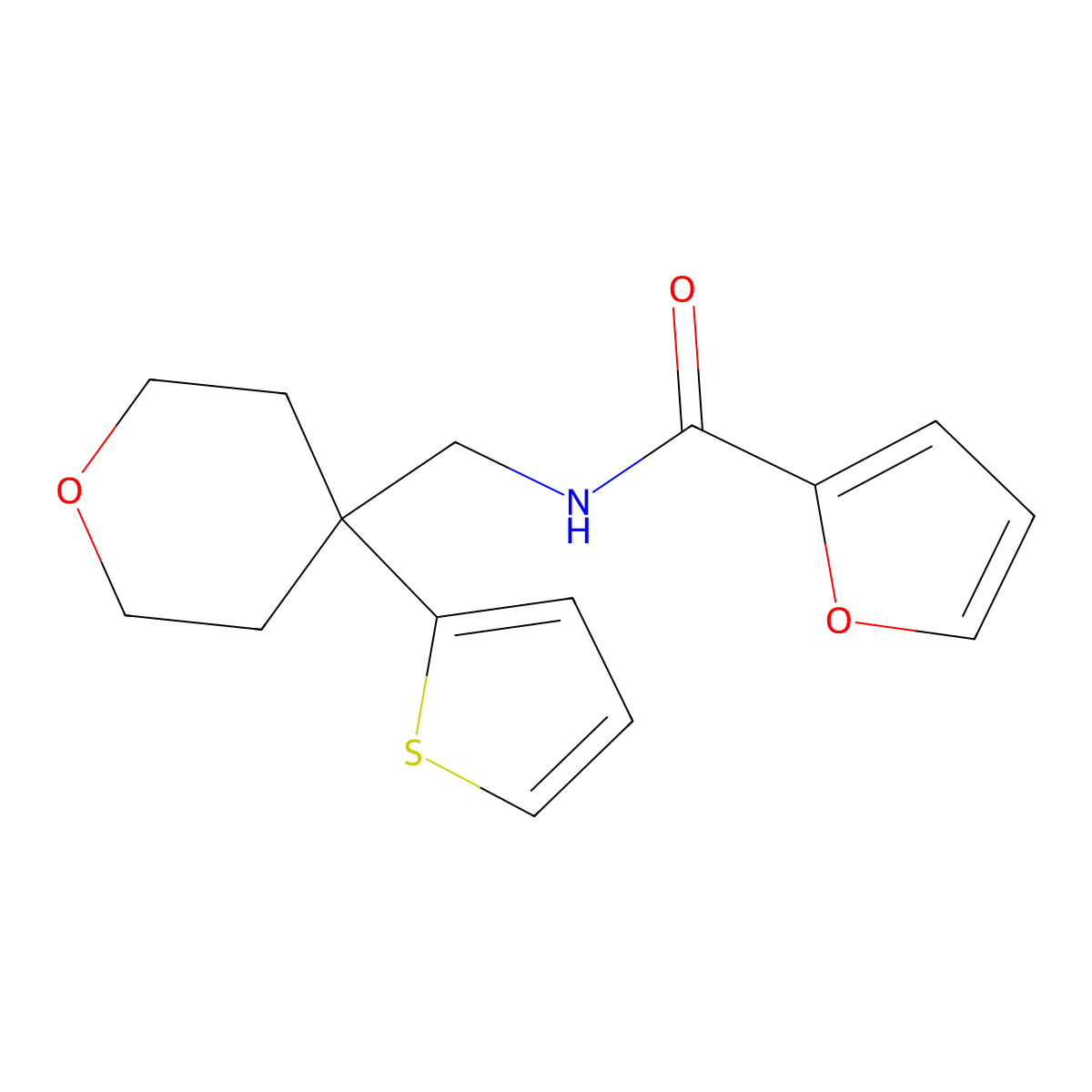 N-((4-(thiophen-2-yl)tetrahydro-2H-pyran-4-yl)methyl)furan-2-carboxamide molecular structure, CAS 1203194-50-6