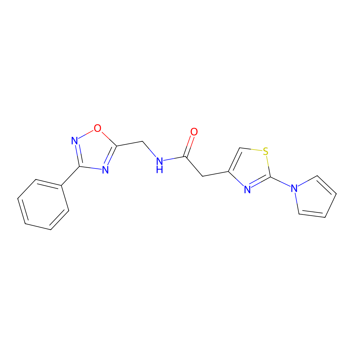 2-(2-(1H-pyrrol-1-yl)thiazol-4-yl)-N-((3-phenyl-1,2,4-oxadiazol-5-yl)methyl)acetamide molecular structure, CAS 1203194-86-8
