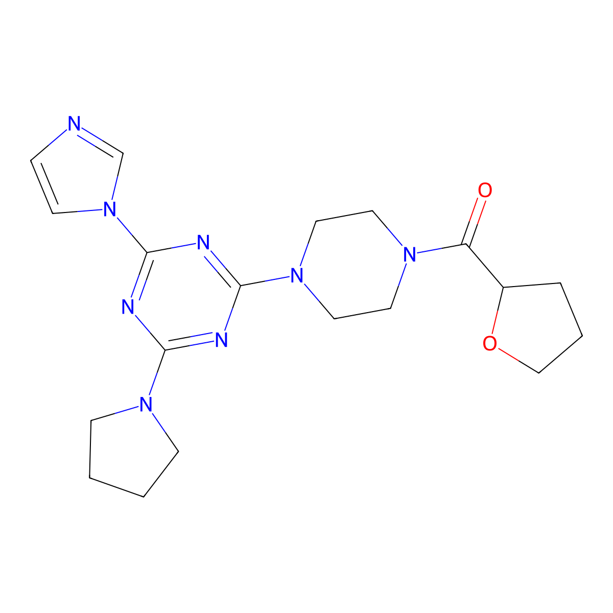 (4-(4-(1H-imidazol-1-yl)-6-(pyrrolidin-1-yl)-1,3,5-triazin-2-yl)piperazin-1-yl)(tetrahydrofuran-2-yl)methanone molecular structure, CAS 1203195-12-3
