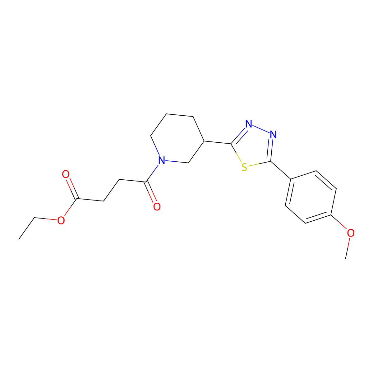 Ethyl 4-(3-(5-(4-methoxyphenyl)-1,3,4-thiadiazol-2-yl)piperidin-1-yl)-4-oxobutanoate molecular structure, CAS 1203195-84-9