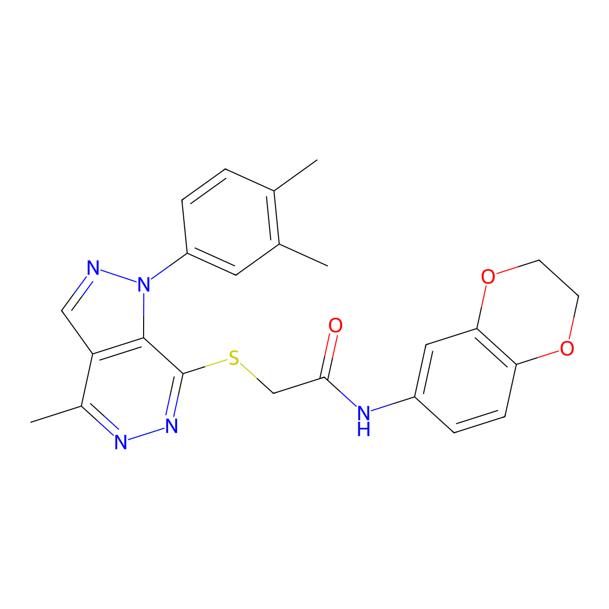 N-(2,3-dihydrobenzo[b][1,4]dioxin-6-yl)-2-((1-(3,4-dimethylphenyl)-4-methyl-1H-pyrazolo[3,4-d]pyridazin-7-yl)thio)acetamide molecular structure, CAS 1203197-09-4